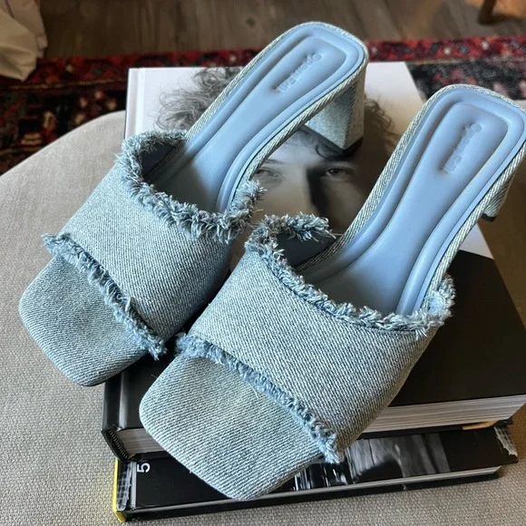 Denim Blue Frayed Slide Sandal - Women - Picture 3 of 6